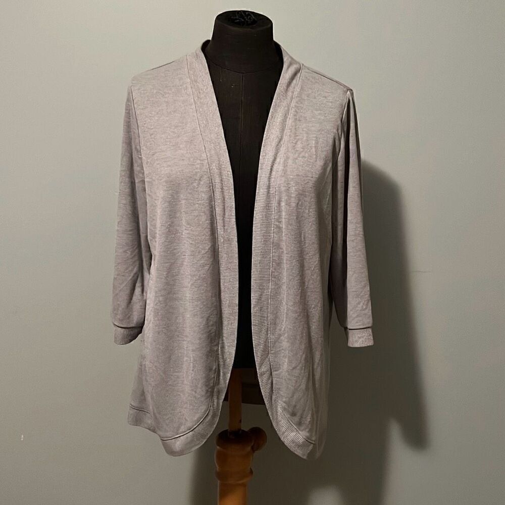 Glacier Women's Gray Solid 3/4 Sleeve Open Front Cardigan Sweater